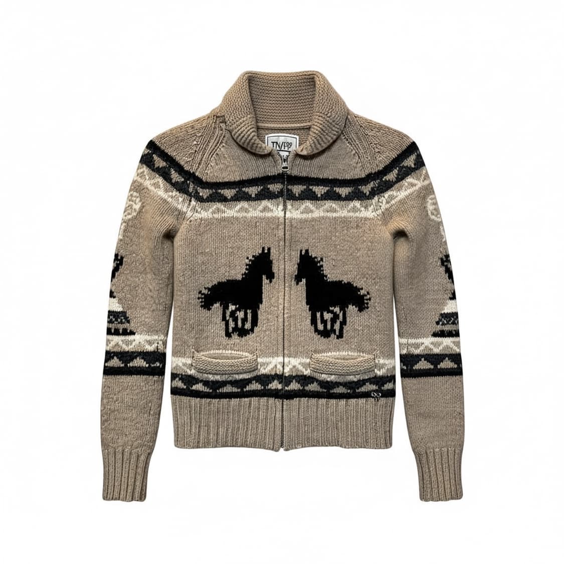 Aritzia TNA 코위찬 니트 집업 포니 그래픽 패턴 디테일 베이지 상품이미지1