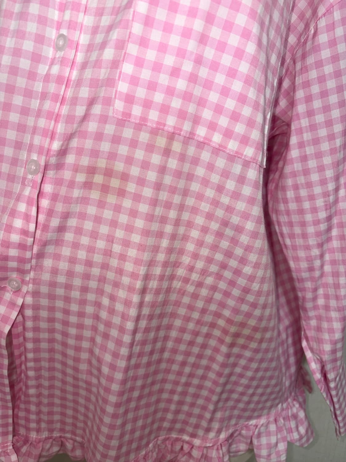 하라주쿠 레이스 핑크 깅엄체크 셔츠 상품이미지4