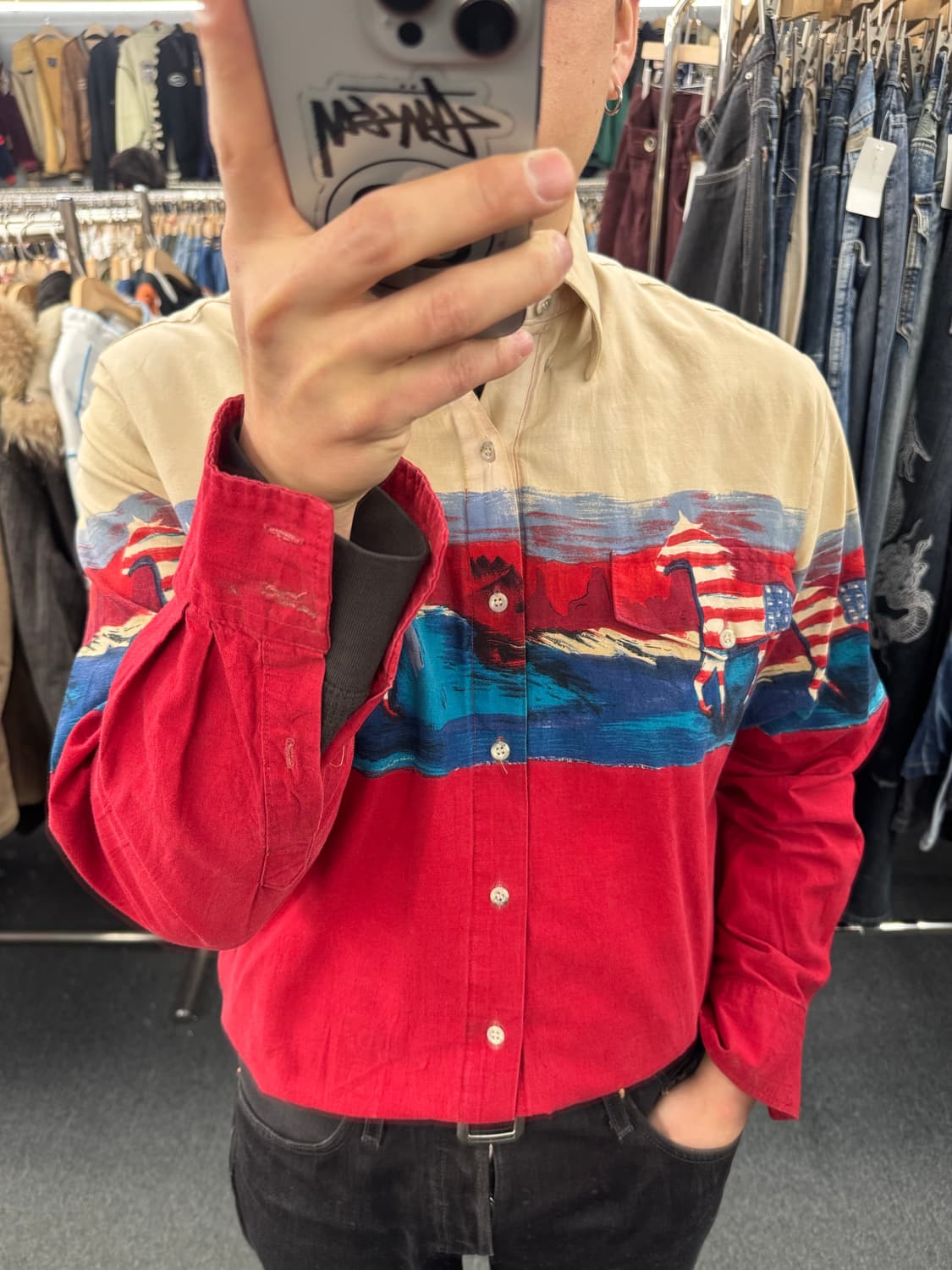 M)Roper Border 빈티지 프린팅 투톤 셔츠 상품이미지1