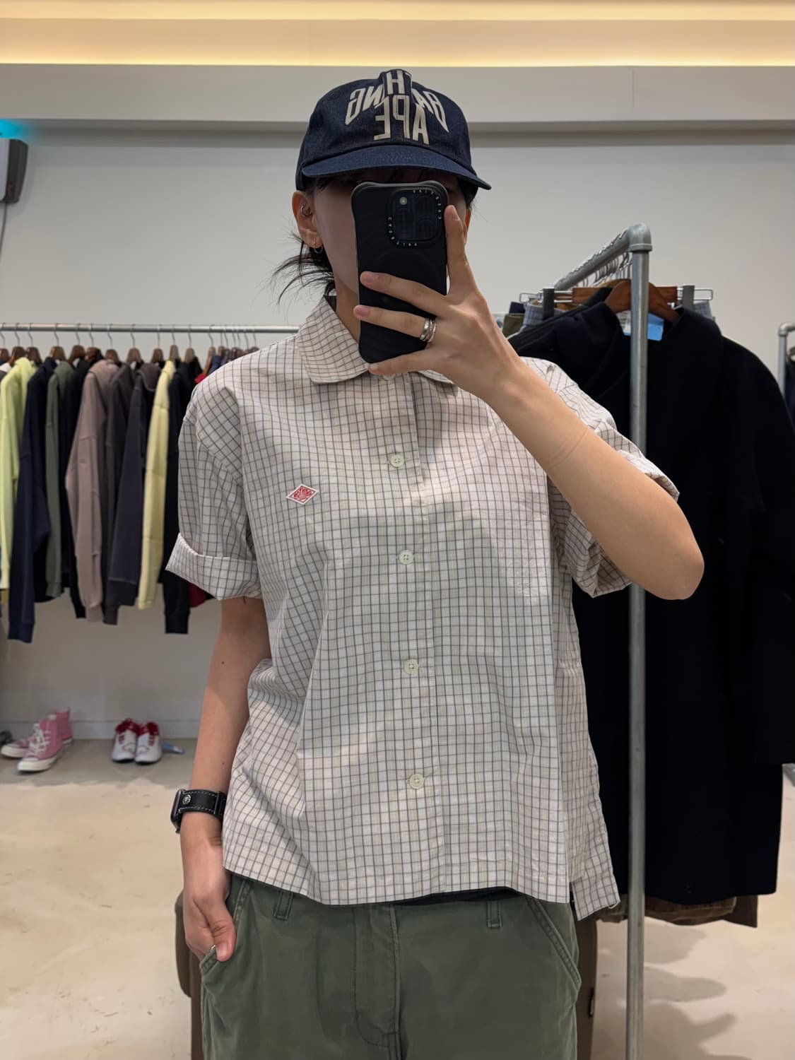 단톤 크롭 반팔 체크 셔츠 상품이미지4