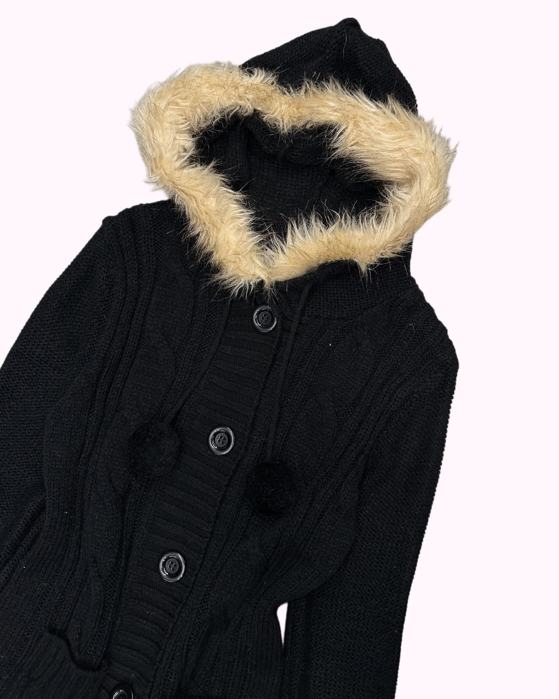 fur hood pompom knit cardigan 상품이미지3