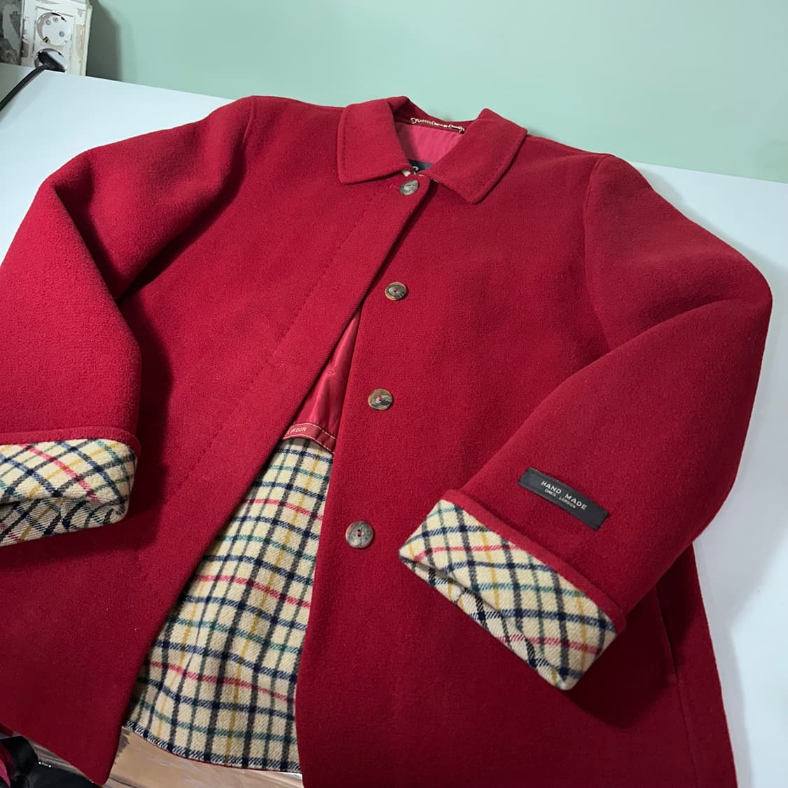 우먼M 닥스 우먼 레드 체크배색 핸드메이트 울자켓 상품이미지1