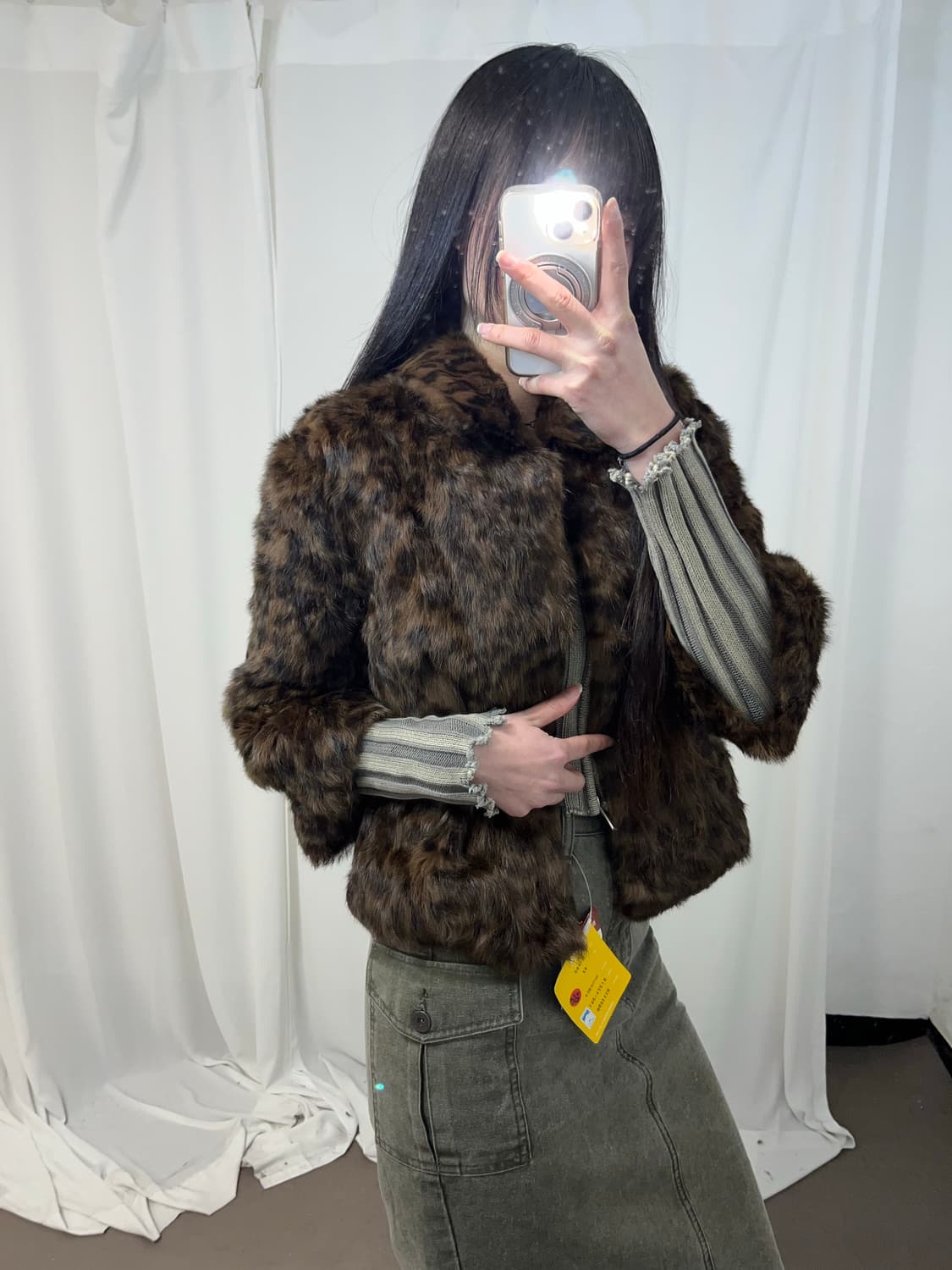 브라운 레오파드 래빗 퍼 자켓 ༒ 상품이미지4