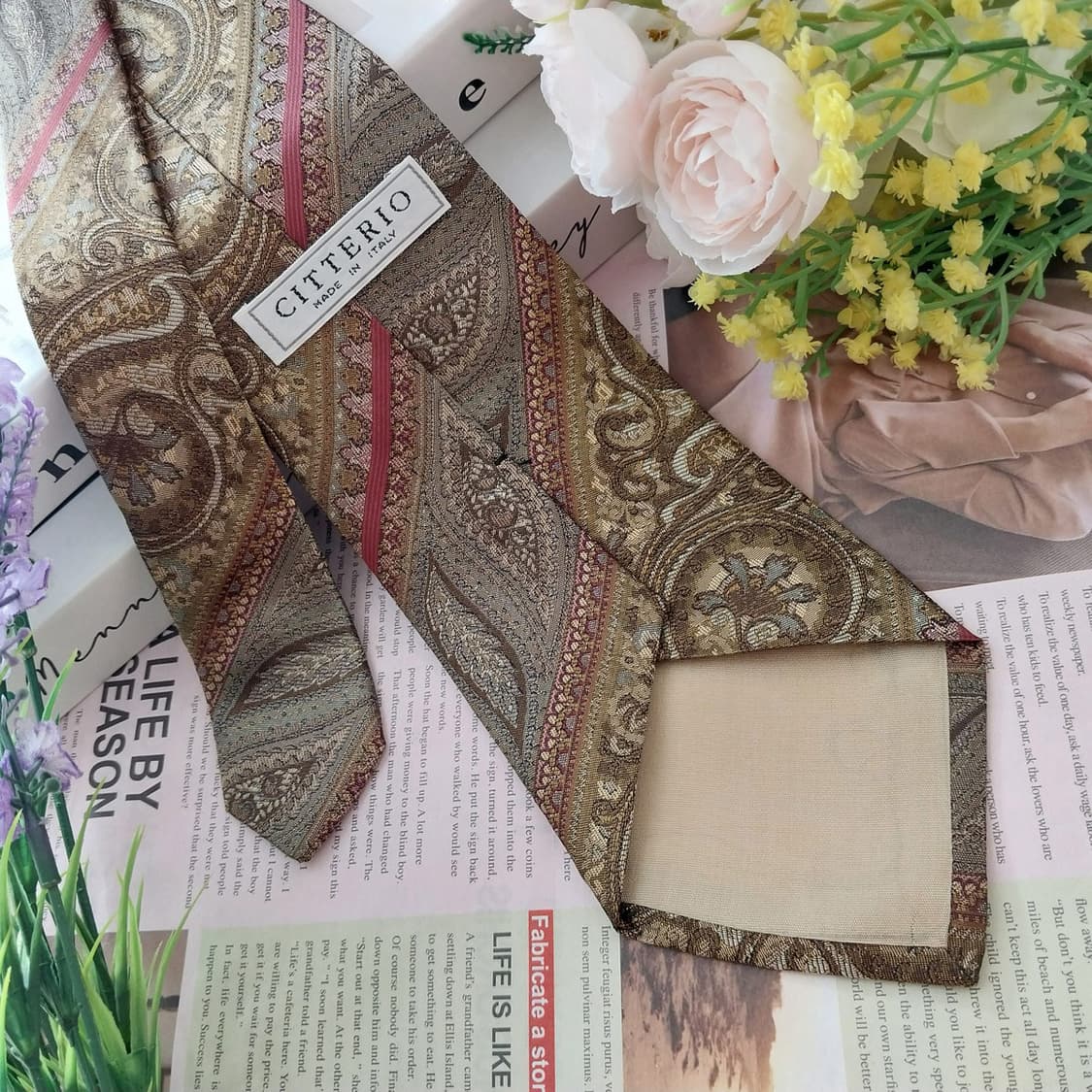 치레리오 실크 브라운 페이즐리 패턴 넥타이 9.4cm A+등급 K1304 상품이미지5