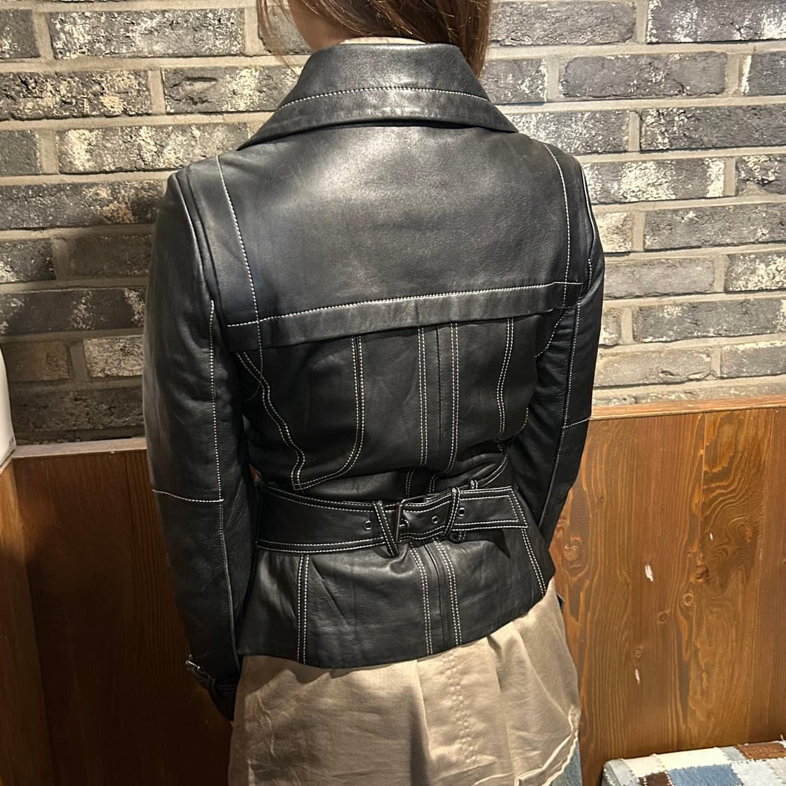 S) 레쥬메 스티치 포인트 벨티드 양가죽 자켓 상품이미지10