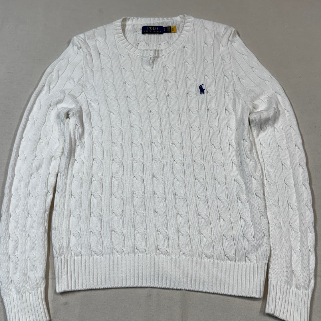 S) 폴로 랄프로렌 케이블 꽈배기 라운드넥 니트 화이트 상품이미지2
