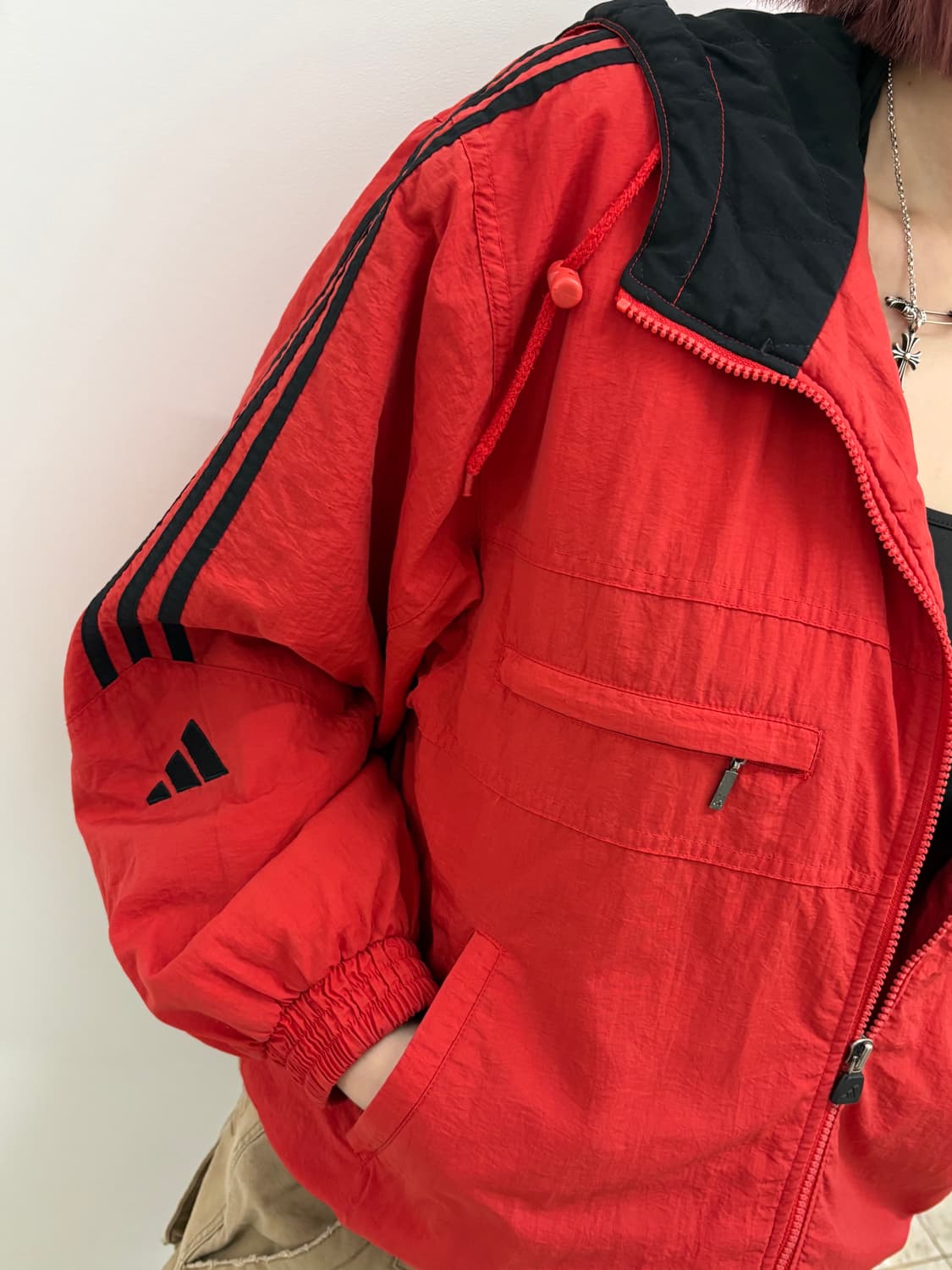 90s'adidas 레드 후드 바람막이 상품이미지5