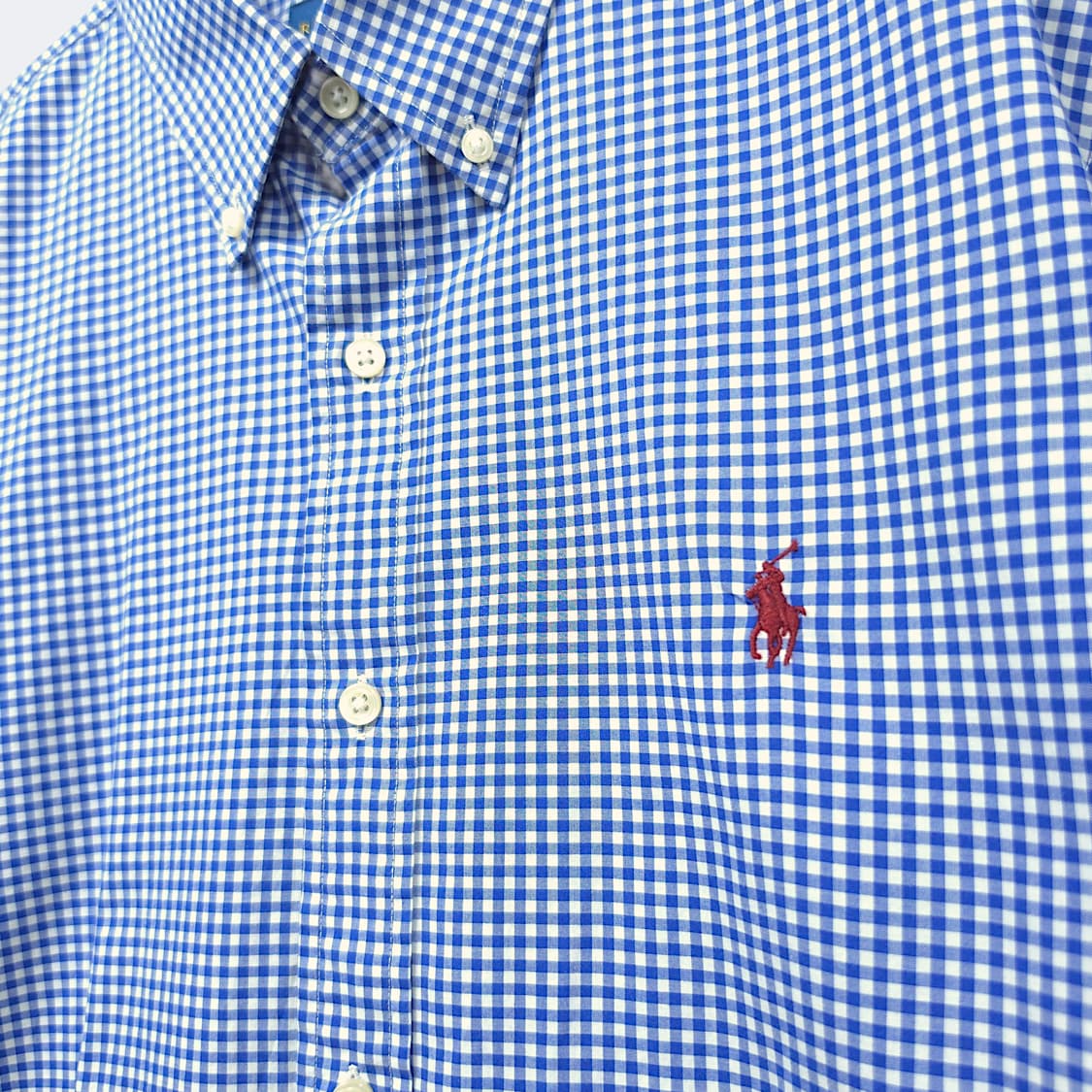 [XL] 폴로 블루 깅엄 커스텀핏 코튼 스트레치 긴팔셔츠 상품이미지4