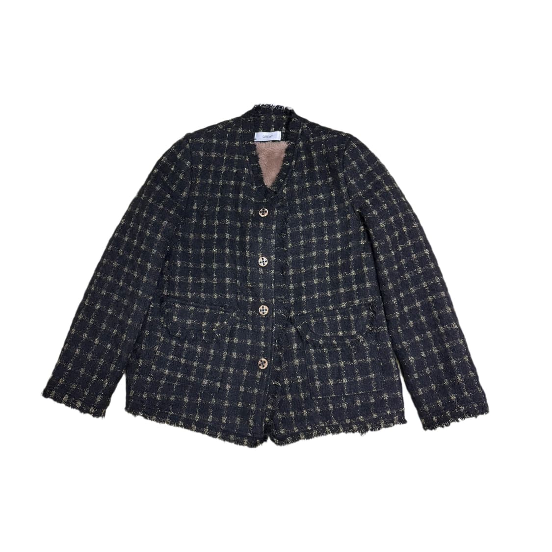 빈티지 골드블랙 단추체크 트위드 자켓 상품이미지2