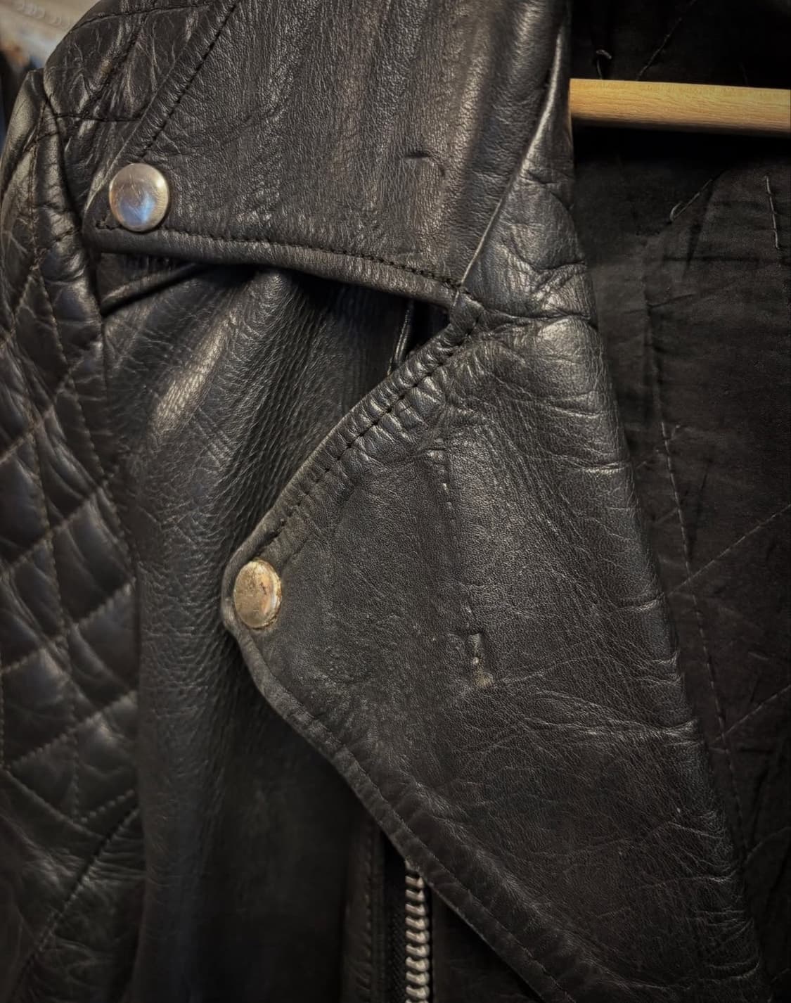 80~90년대 퀄트숄더 초반 카우스킨 라이더자켓 상품이미지6