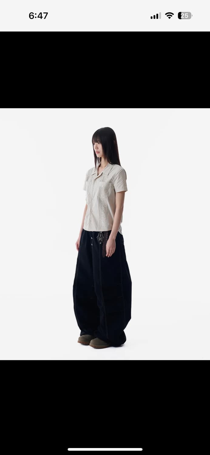 Aakam-Knee Pin-tuck Studded Cotton Pa 상품이미지2