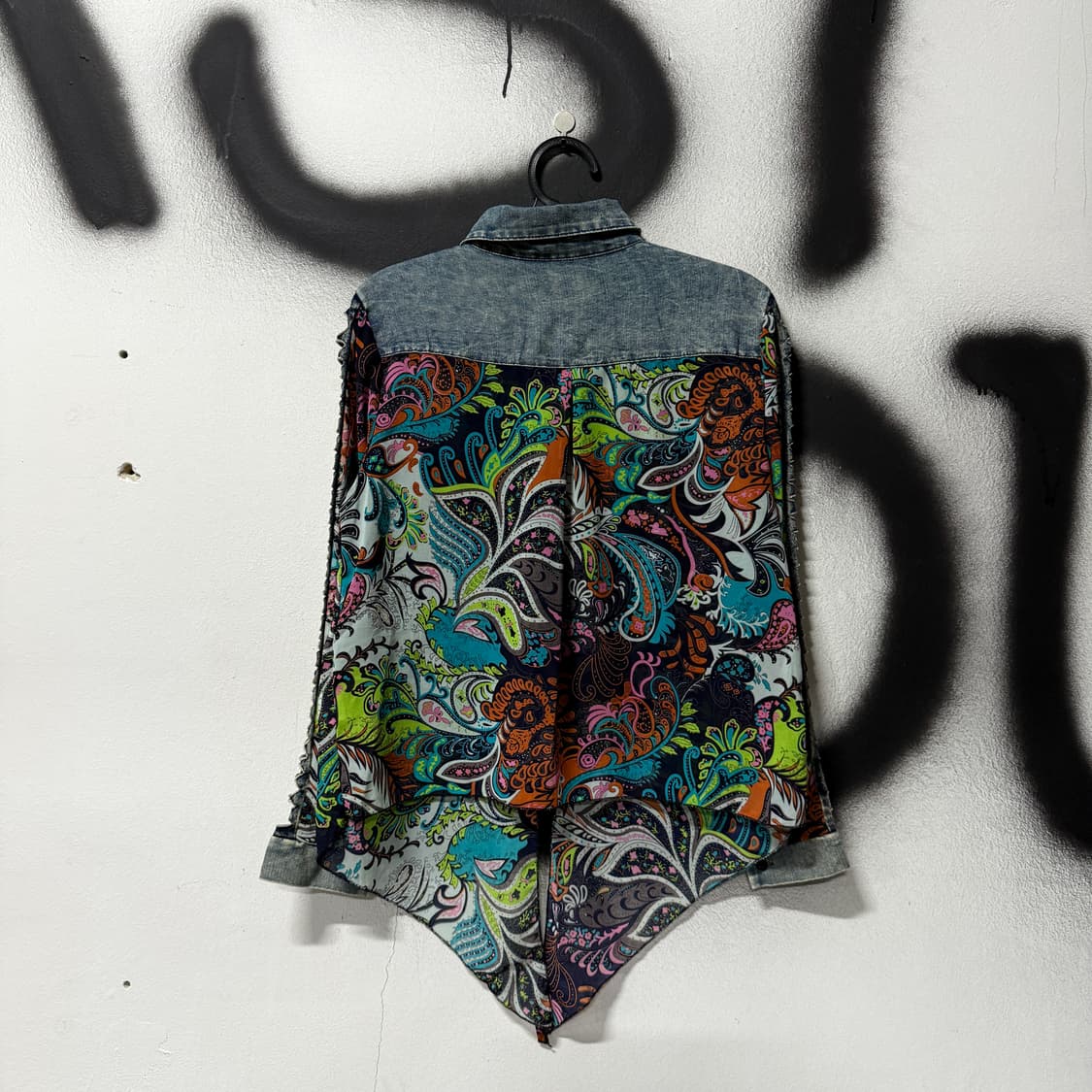 VTG 빈티지 오리엔탈 풀 패턴 데님 배색 블라우스 셔츠 상품이미지2