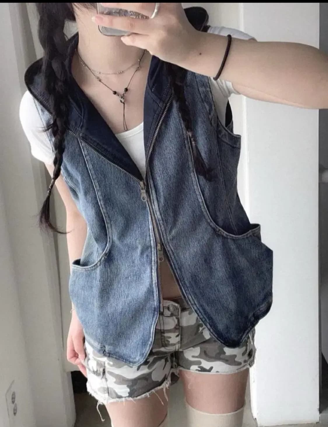 히코빈티지 데님 투웨이 후드 베스트 조끼 상품이미지1