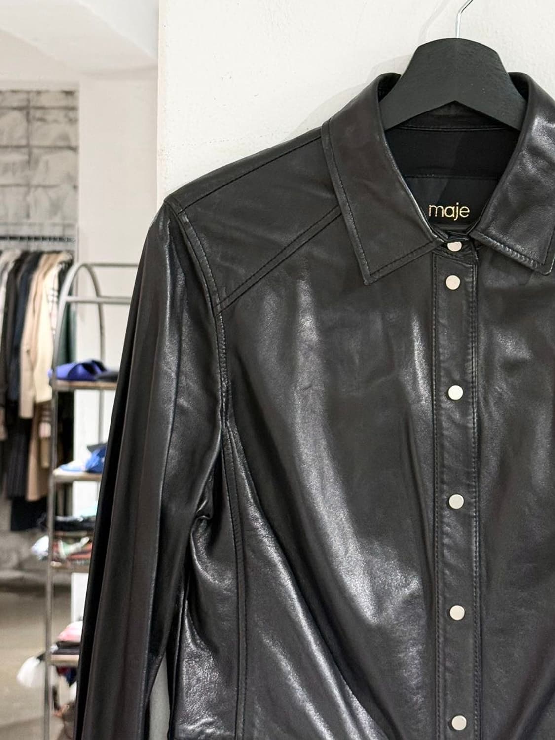 마쥬 블랙 램스킨 레더 셔츠 자켓 상품이미지2