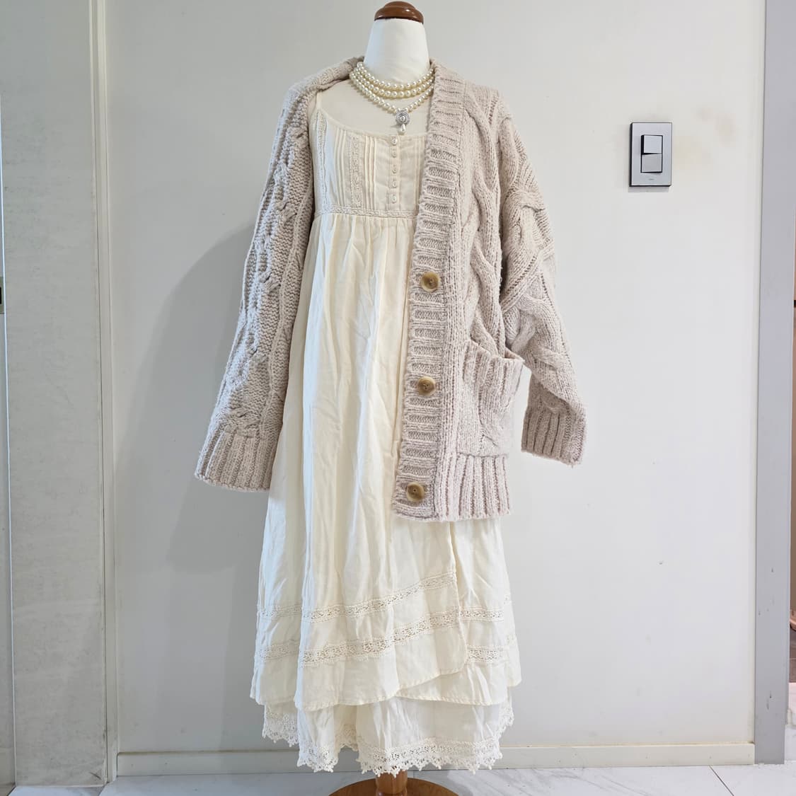 스즈코 모리걸st 레이스 아이보리 슬리브리스 캉캉 롱원피스 상품이미지2