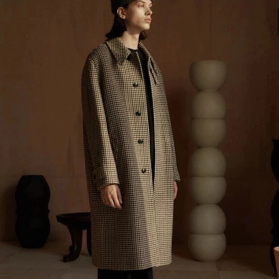 쿠어 오버핏 하운드투스 발마칸 코트 상품이미지5