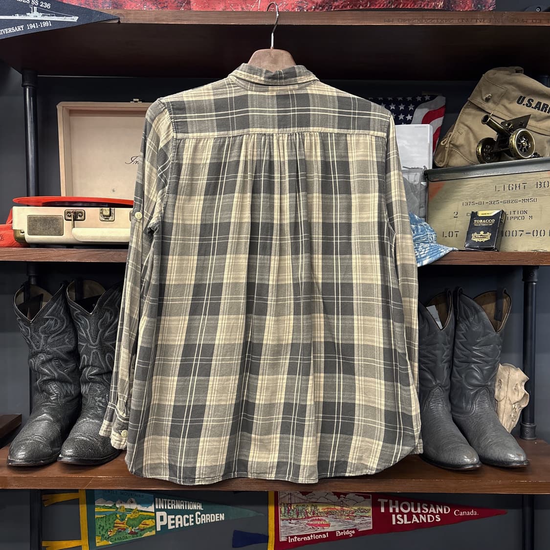 데님 앤 서플라이 올리브 타탄체크 코튼 워크셔츠 백플리츠 N1077 상품이미지2