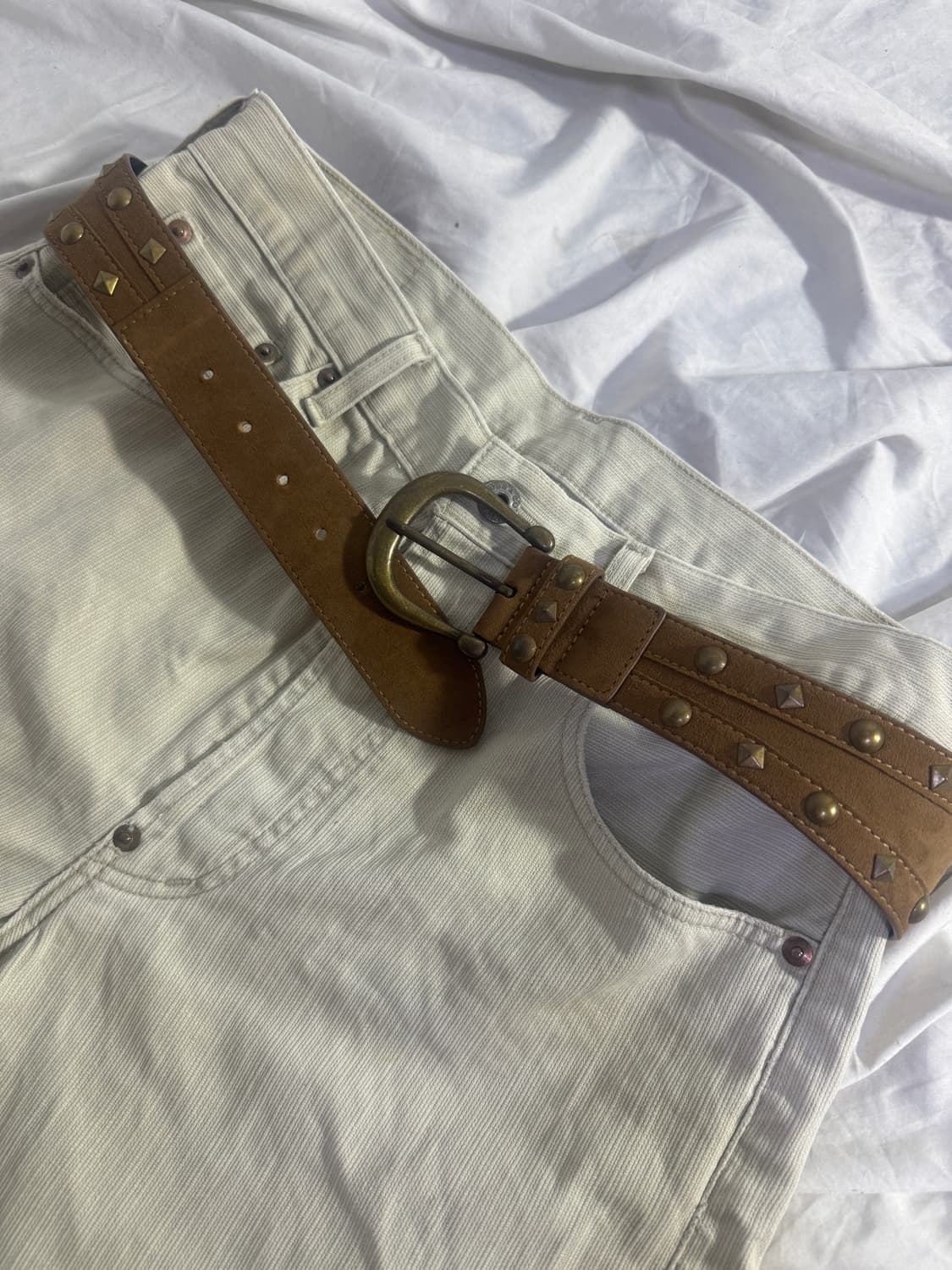 빈티지 스터드 스웨이드 레더 벨트 상품이미지3