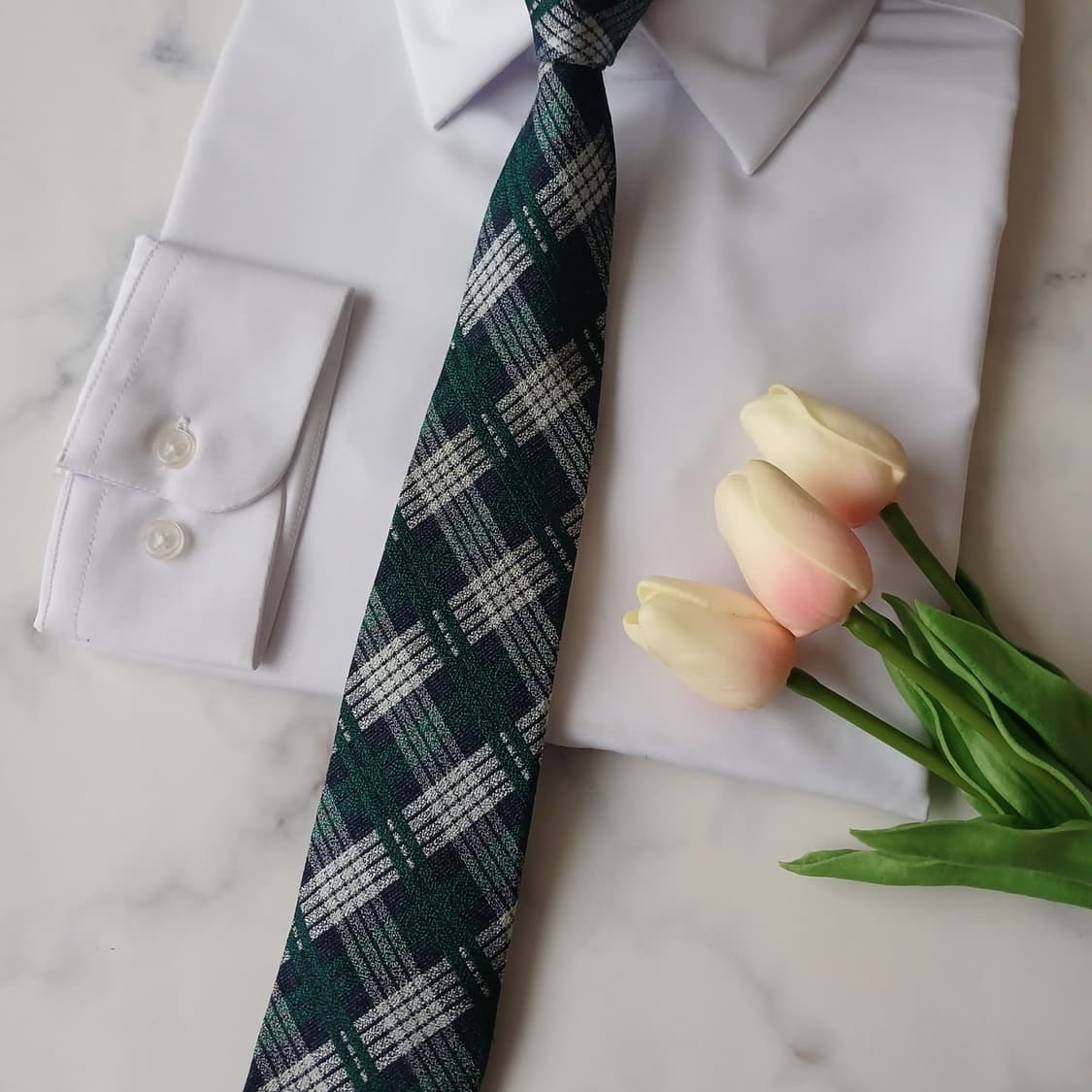 루이까또즈 실크 그린 체크 넥타이 7.5cm A+등급 A19384
 상품이미지5