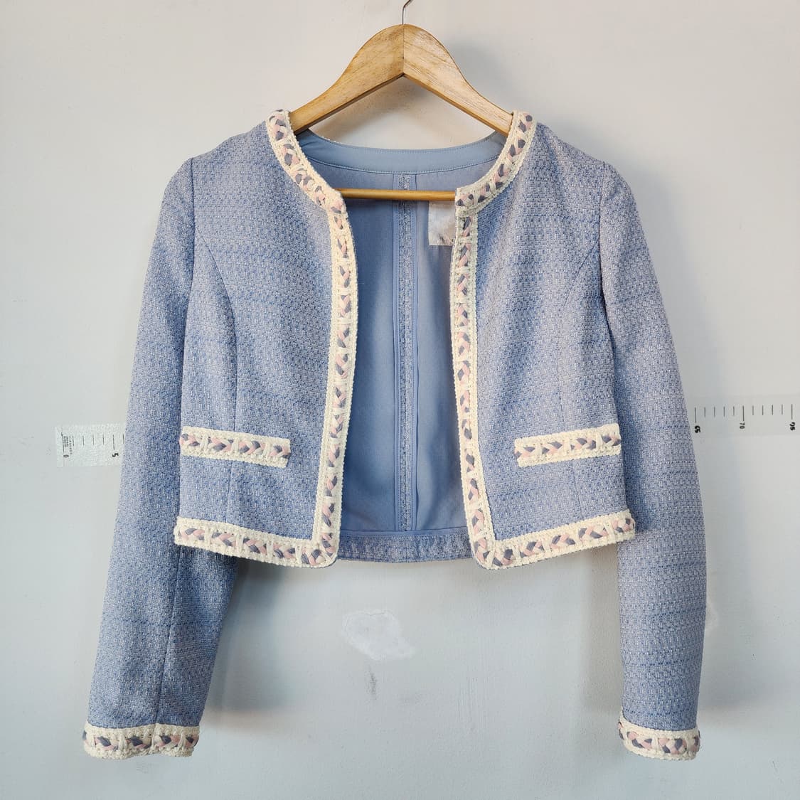 레니본 트위드 크롭 자켓 블루 상품이미지1