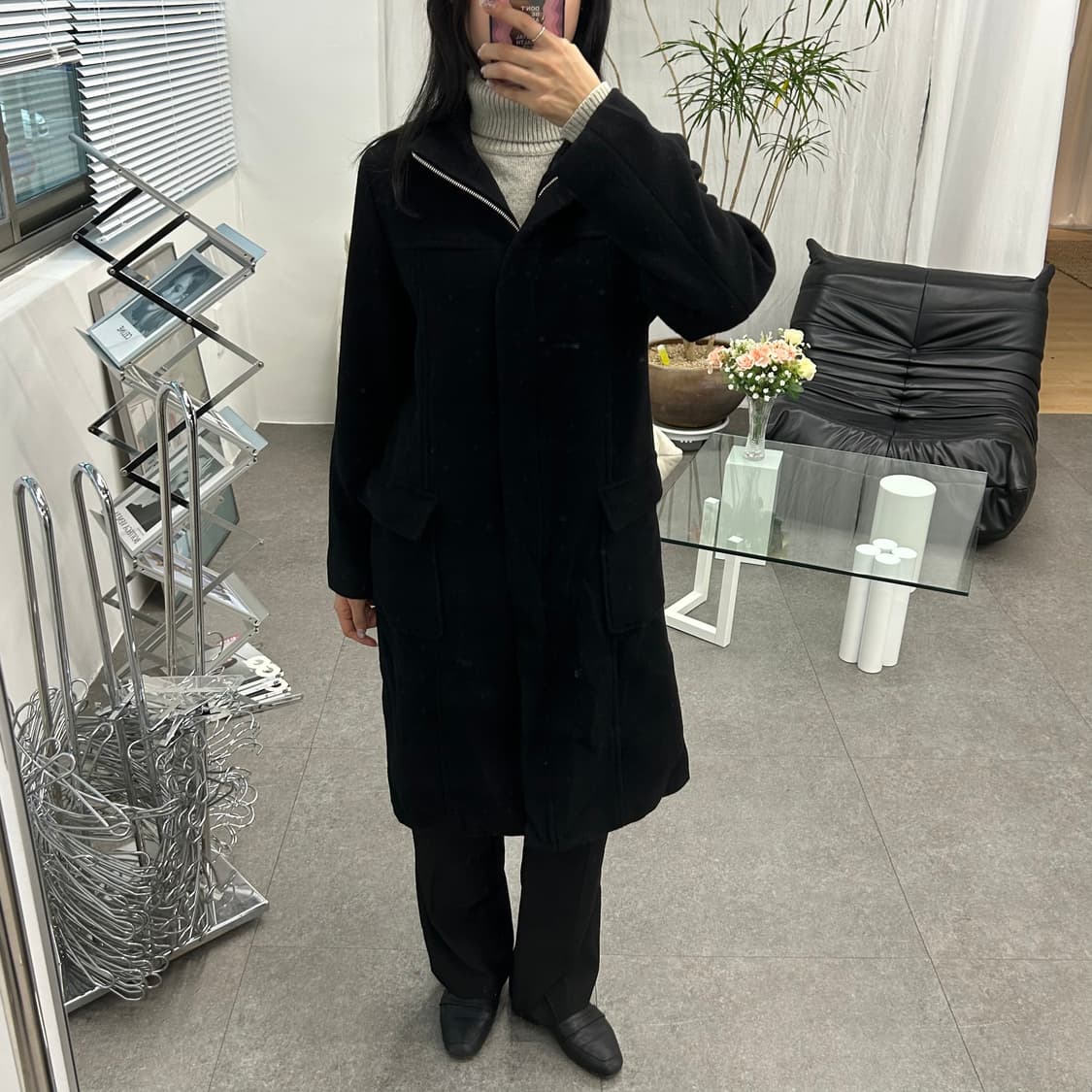 isd 블랙 롱 코트 상품이미지2