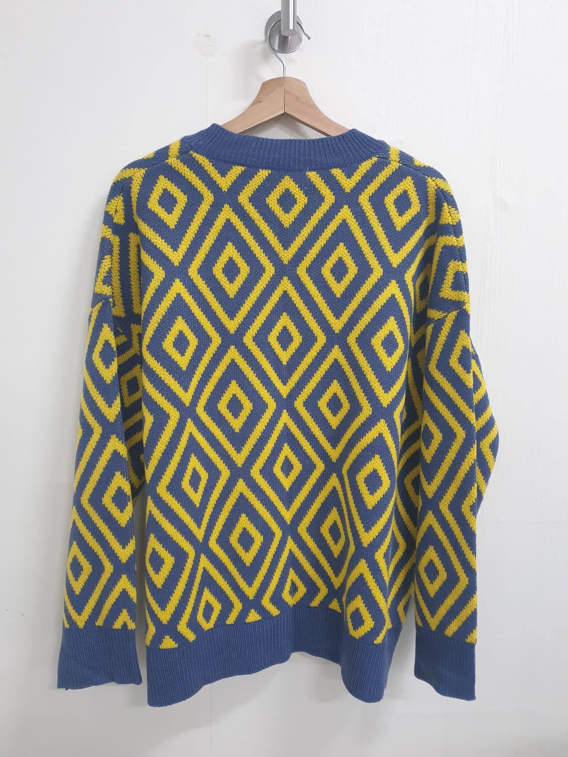 블루 옐로우 다이아 패턴 니트 가디건 XL 상품이미지5