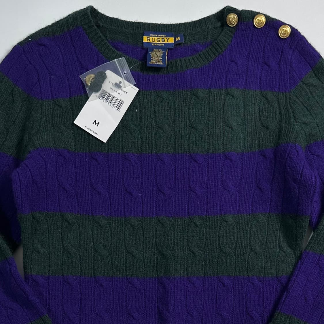 폴로 럭비 케이블 스트라이프 숄더 버튼 니트 상품이미지2