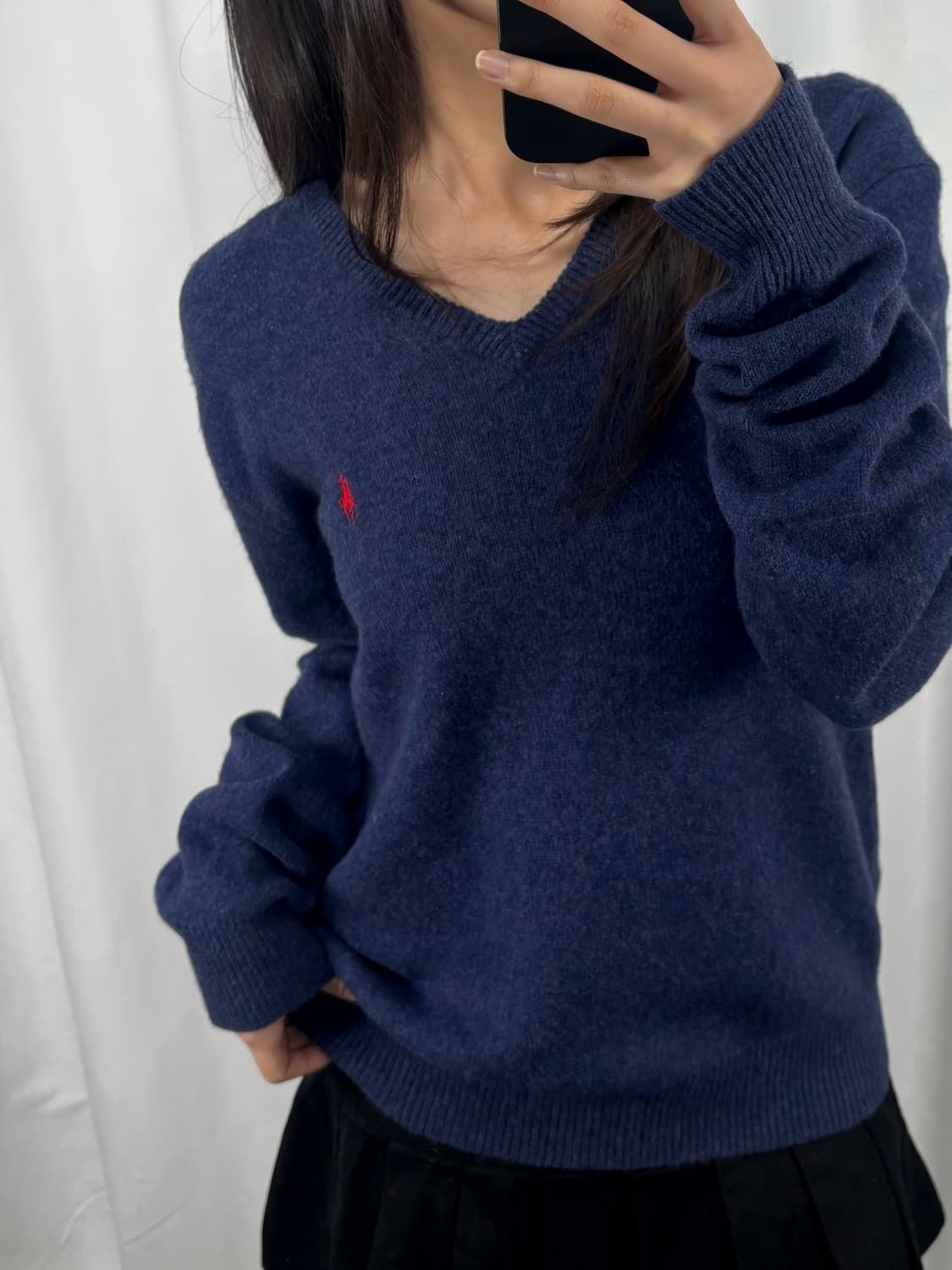 폴로 램스울 블루 브이넥 니트 상품이미지1