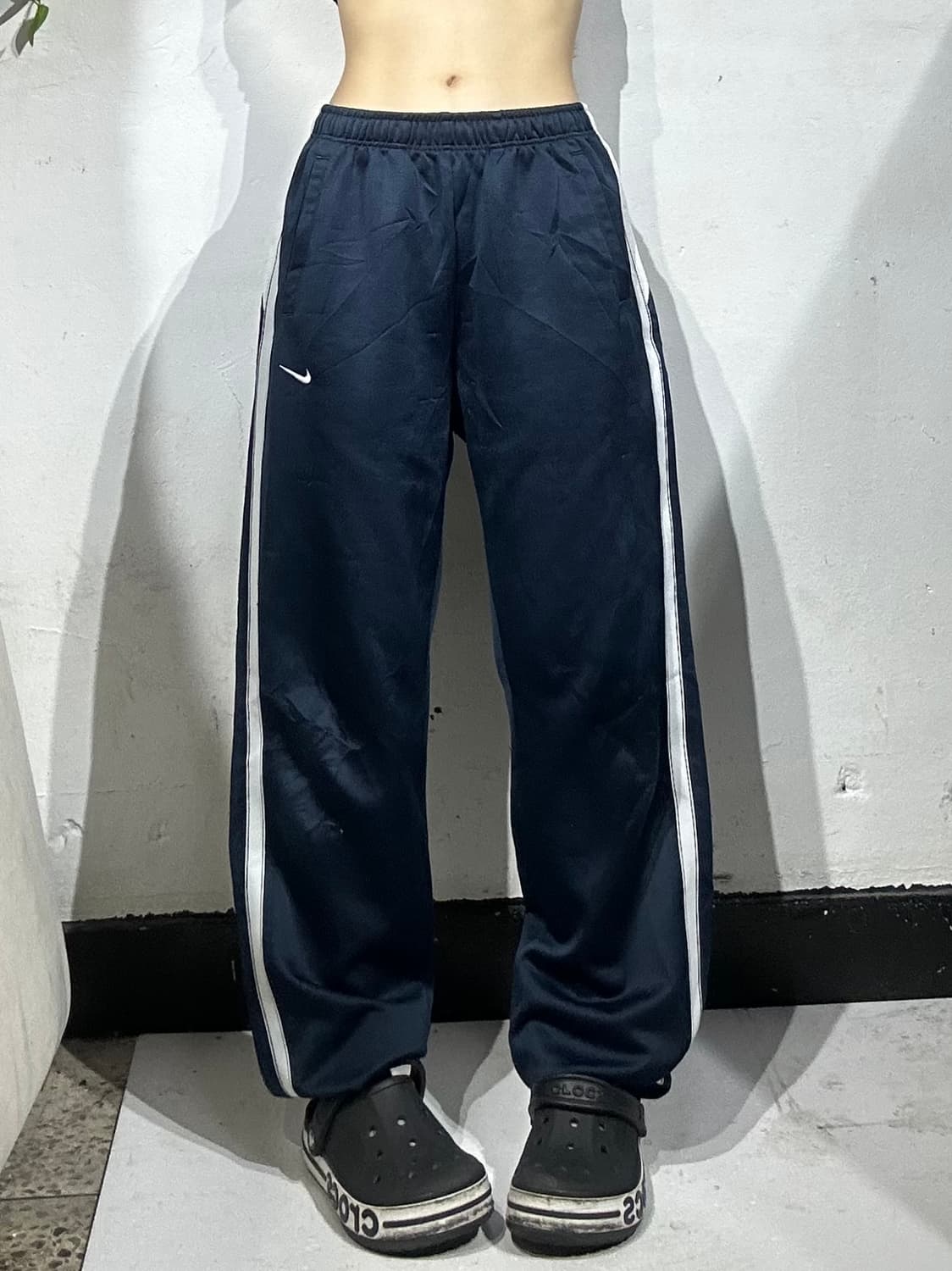 00s 나이키 네이비 화이트 사이드 라인 와이드 팬츠 L 상품이미지2