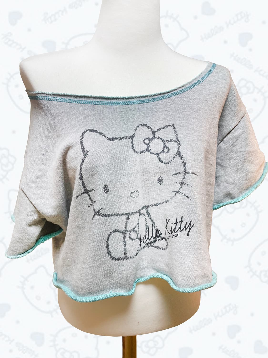 산리오 2011 헬로키티 빈티지 그레이 민트 반팔 크롭탑 상품이미지2