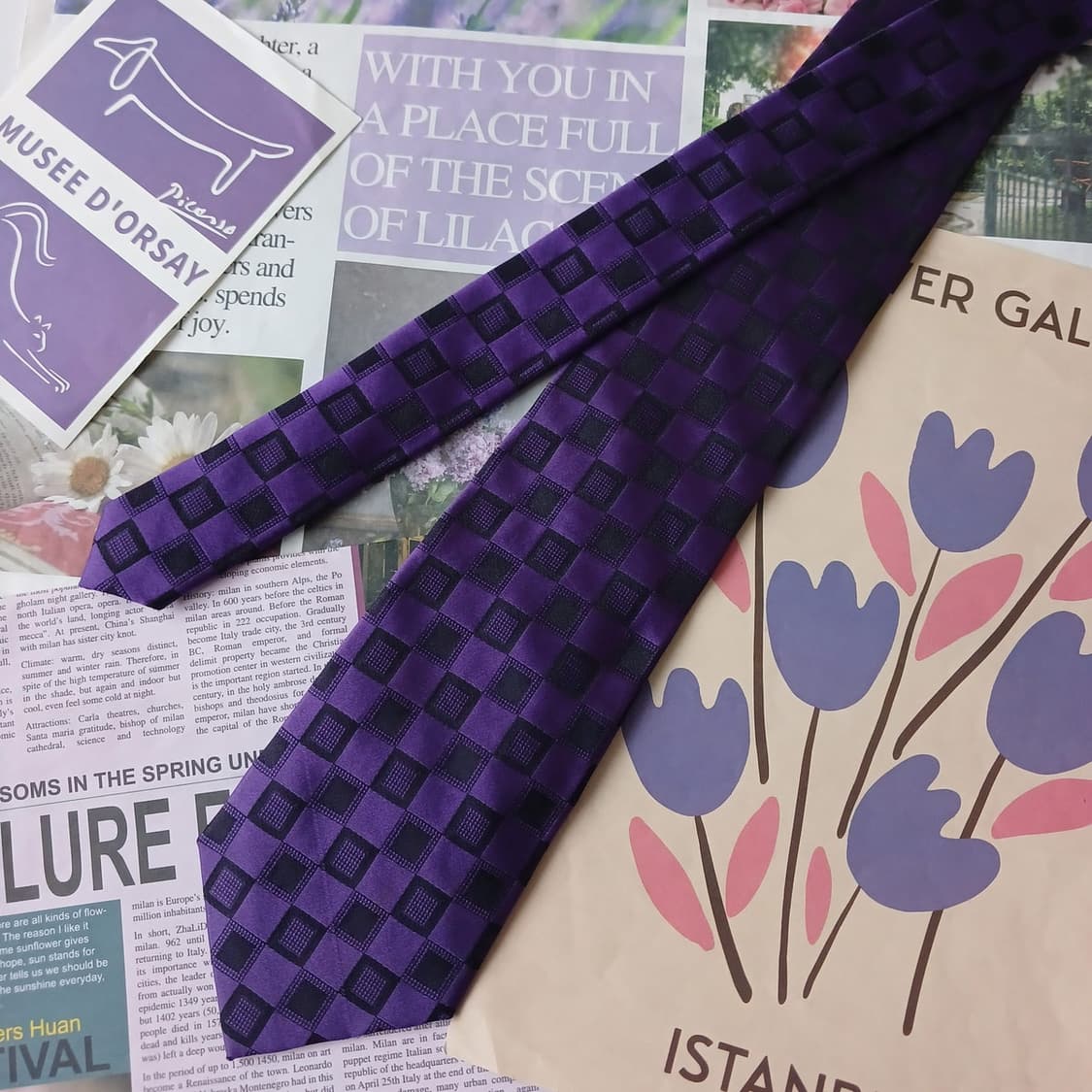 닥스 실크 퍼플 체크 패턴 넥타이 8.5cm B등급 A19524
 상품이미지3