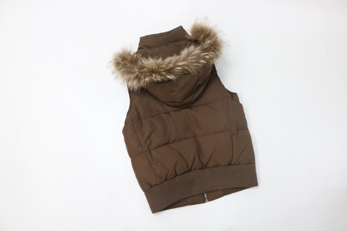 INGNI 잉니 빈티지 퍼 후드 브라운 다운 베스트 (M) 상품이미지8