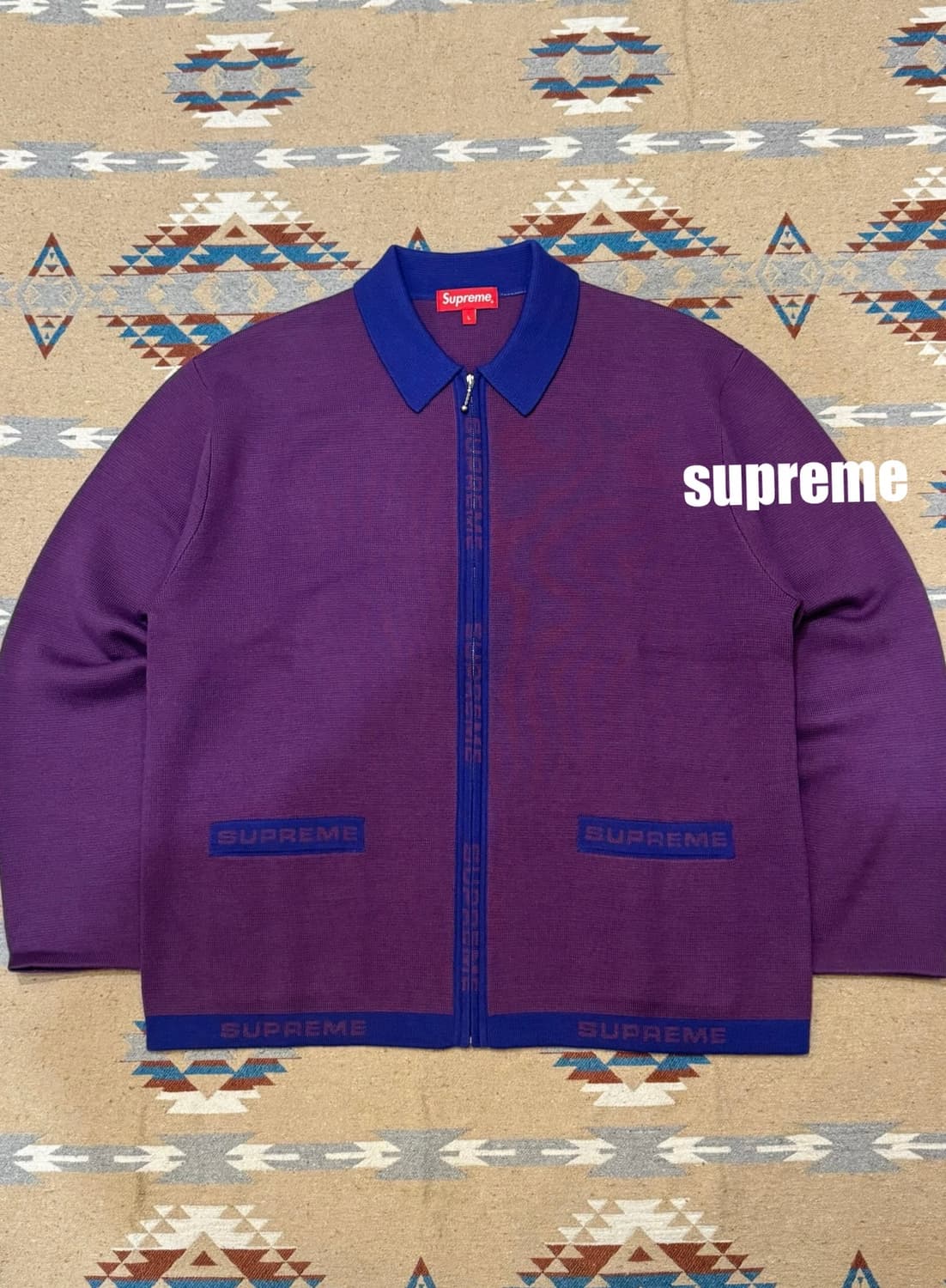 🖤연말할인🖤 [L] 슈프림 로고 트림 집업 가디건 퍼플 상품이미지1