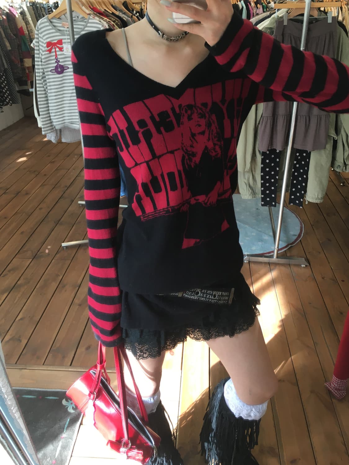 히스테릭글래머 히스걸 레드 스트라이프 니트 상품이미지3