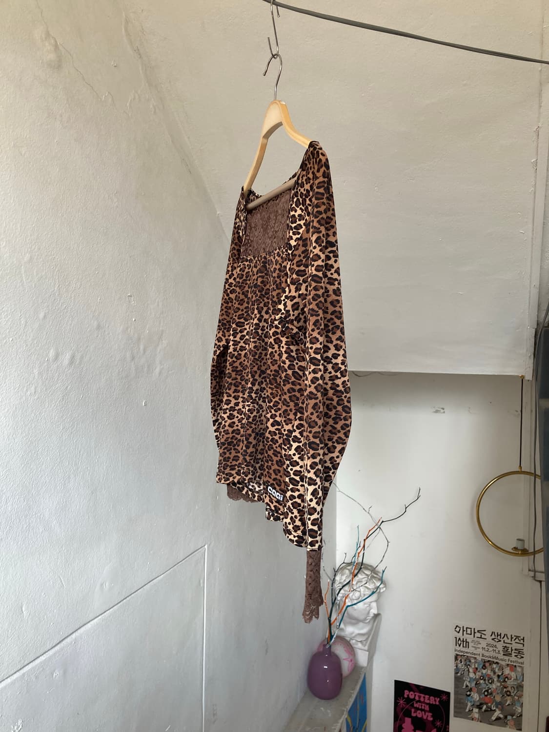 호피 스퀘어넥 레이스 베이직 탑 상품이미지4