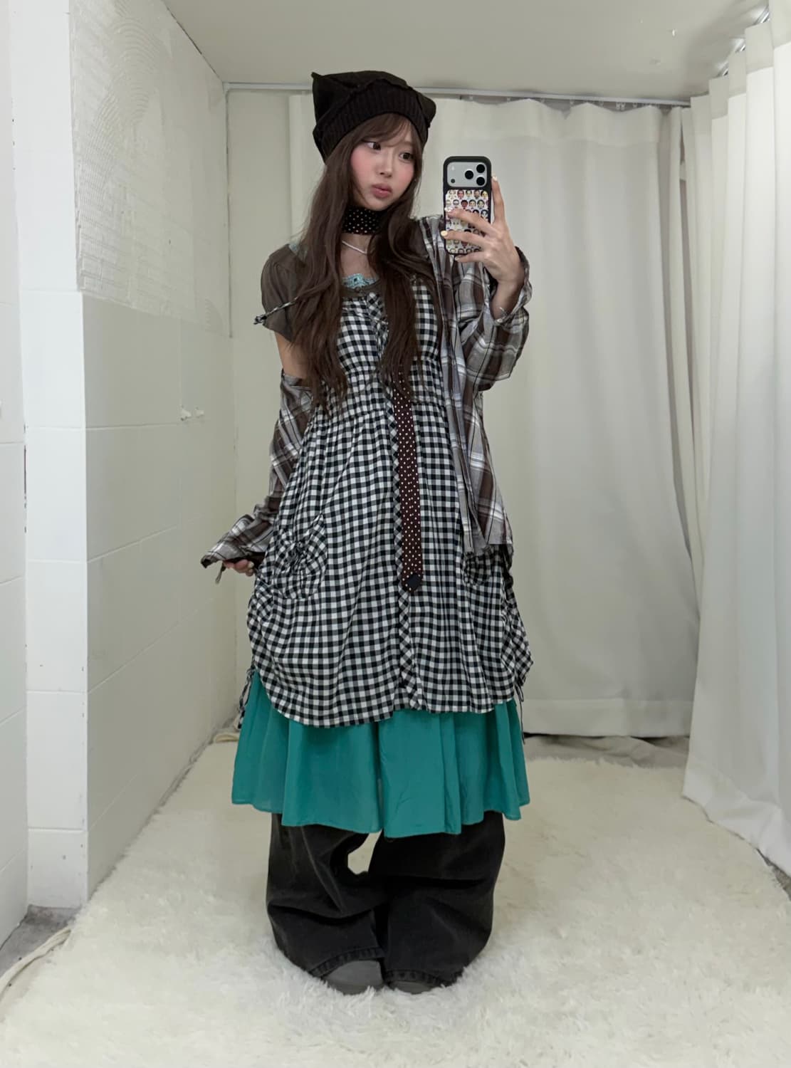 민트 초코 너드모리 하구미 체크 원피스 코디세트 상품이미지1