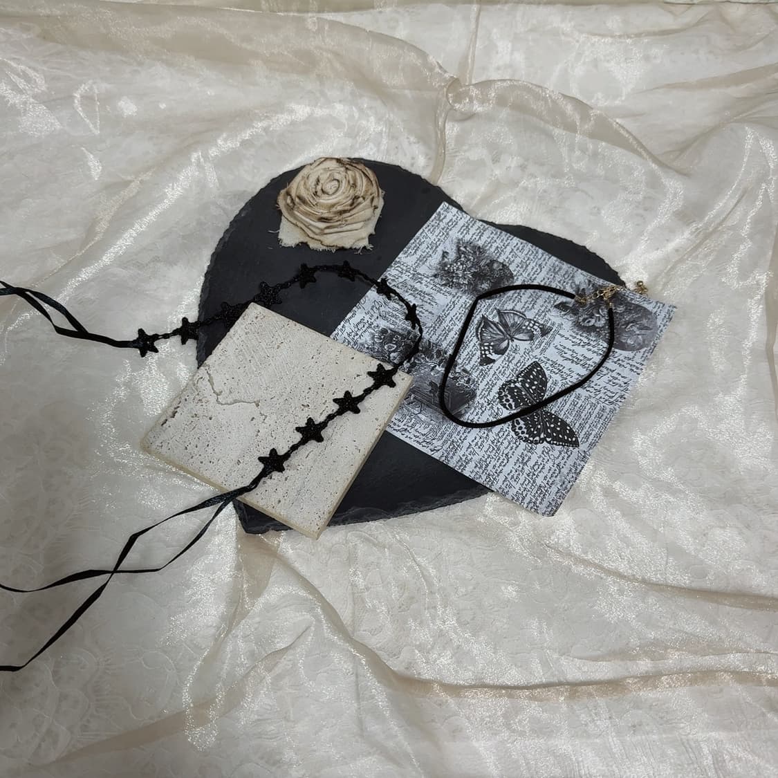 빈티지 오각별 리본 스웨이드 초커 목걸이세트 상품이미지2