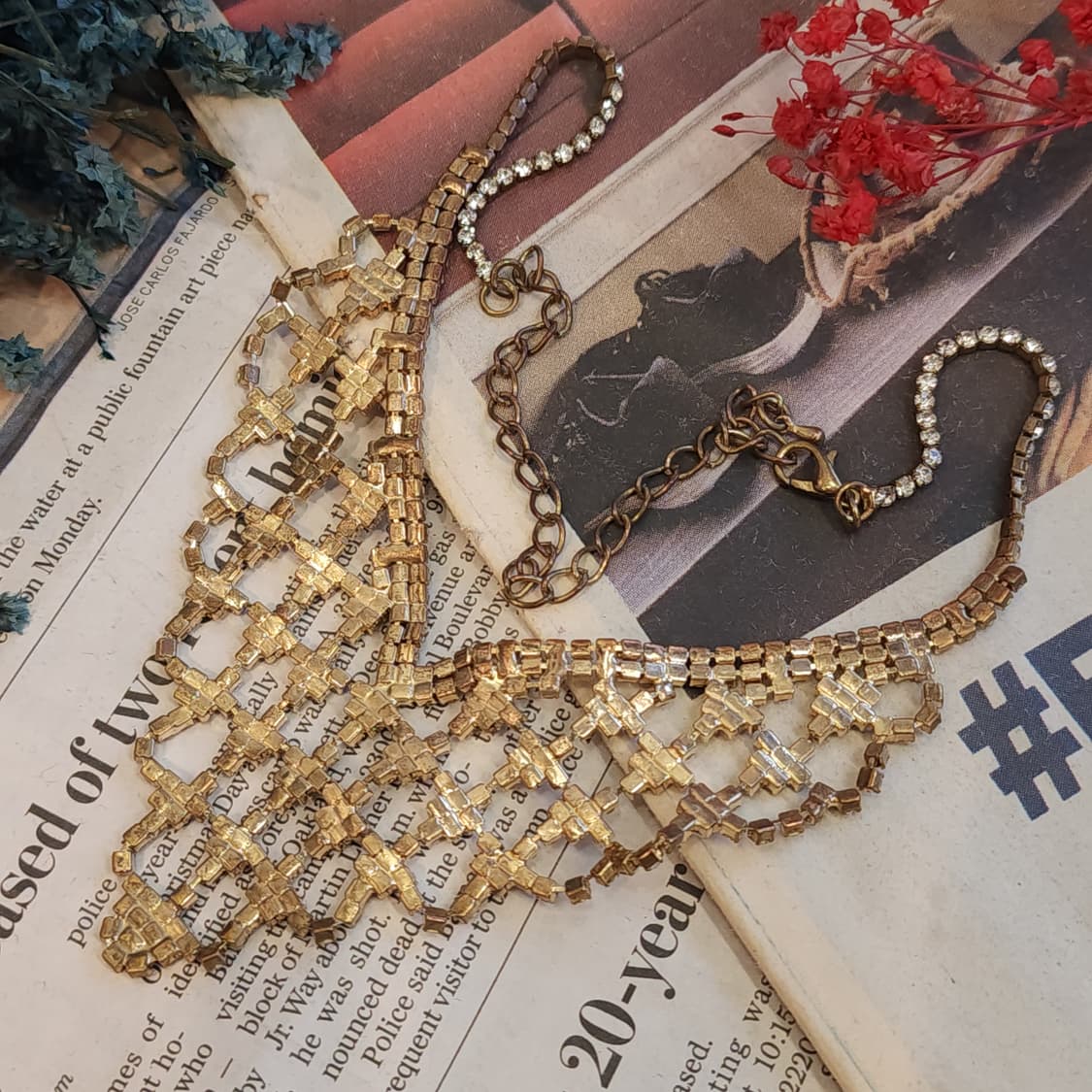 90s 프랑스 빈티지 쥬얼리 크리스탈 큐빅 샹들리에 목걸이 빈티지 목걸이 상품이미지8