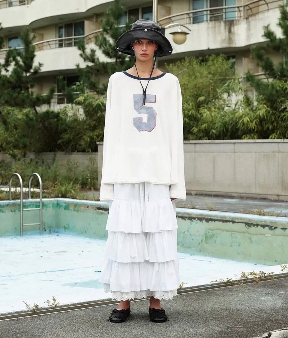 오픈와이와이 rolled waist 티어드 스커트 화이트 상품이미지1