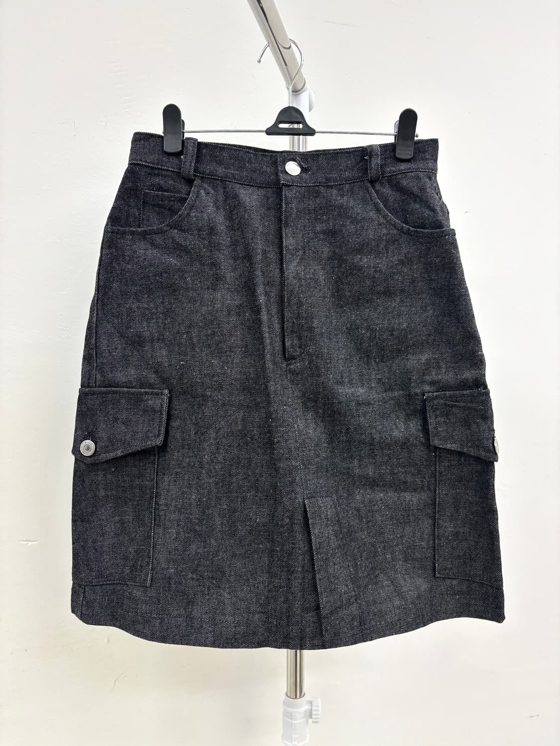 빈티지 흑청 데님 미디 스커트 상품이미지4