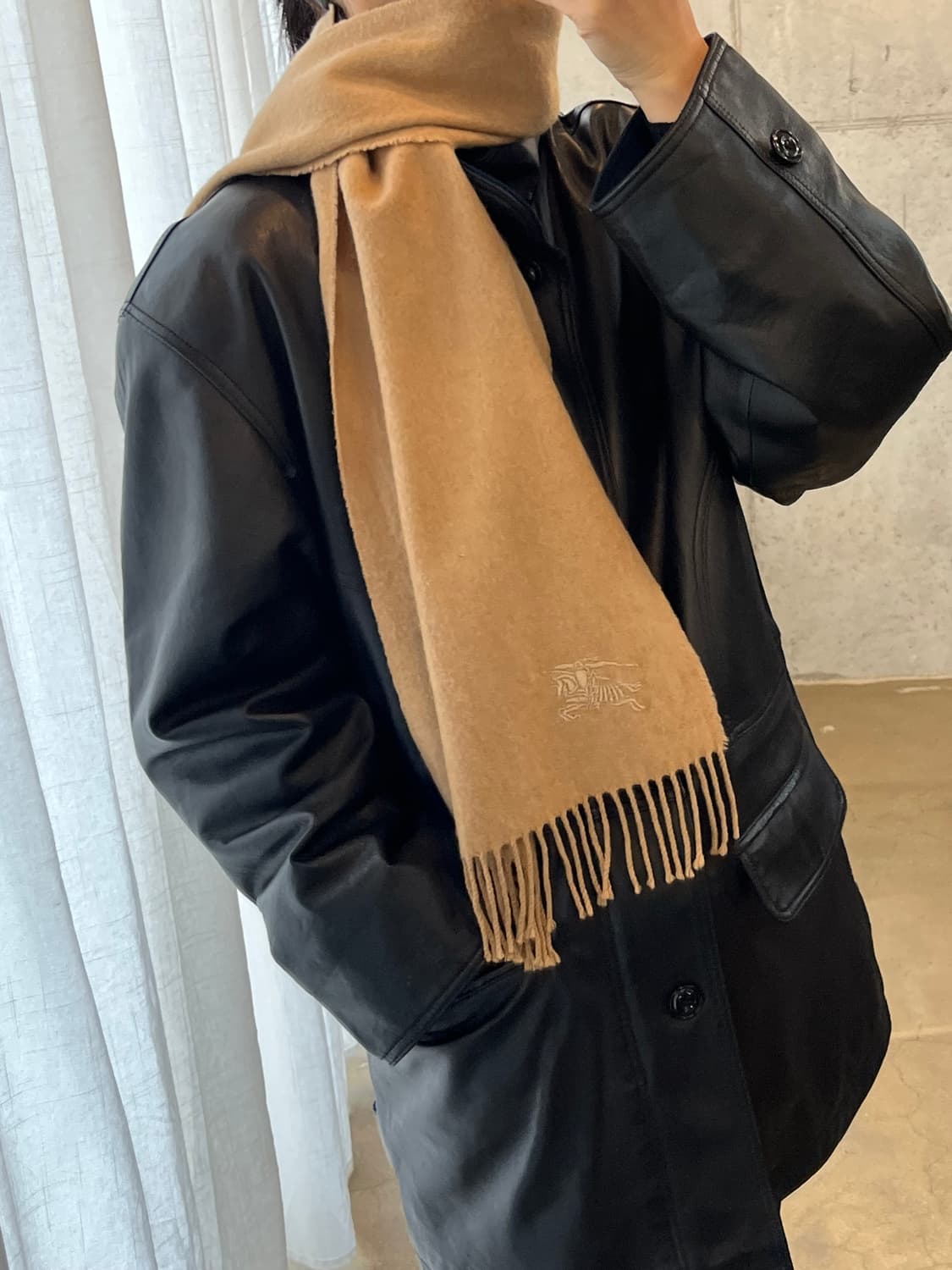 BURBERRY 버버리 캐시미어 로고 머플러 베이지 상품이미지5