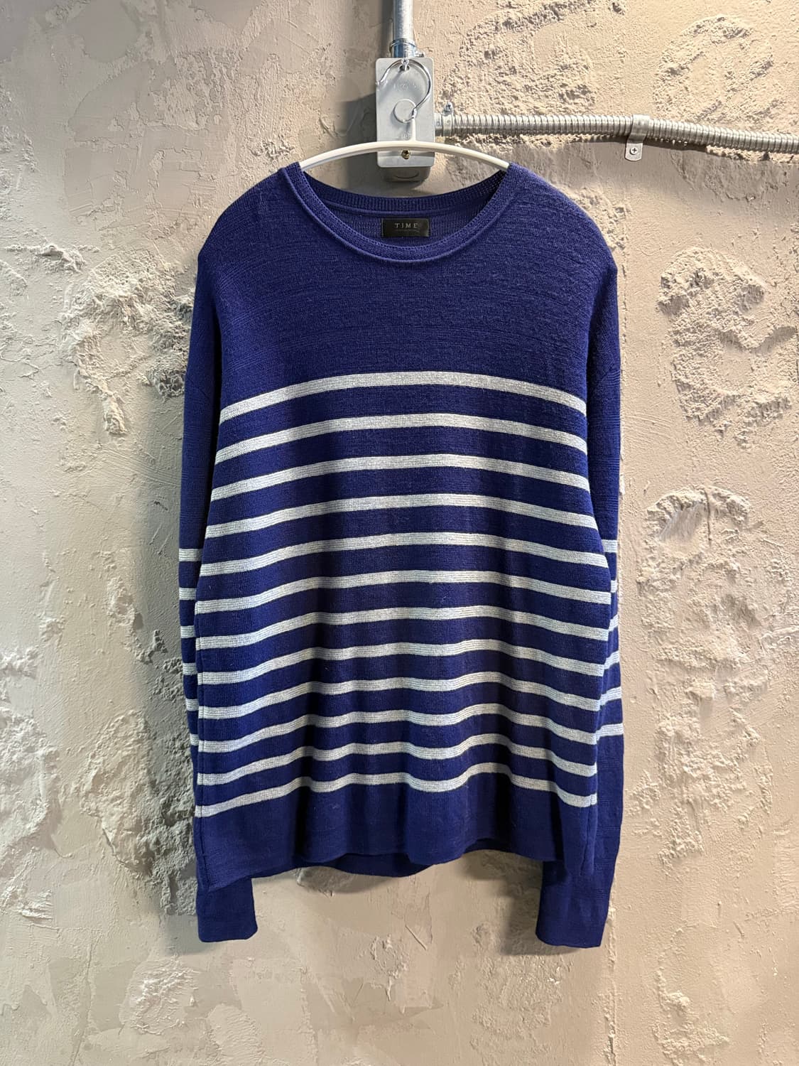 100 타임 TIME 스트라이프 울 니트 네이비 블루 상품이미지1