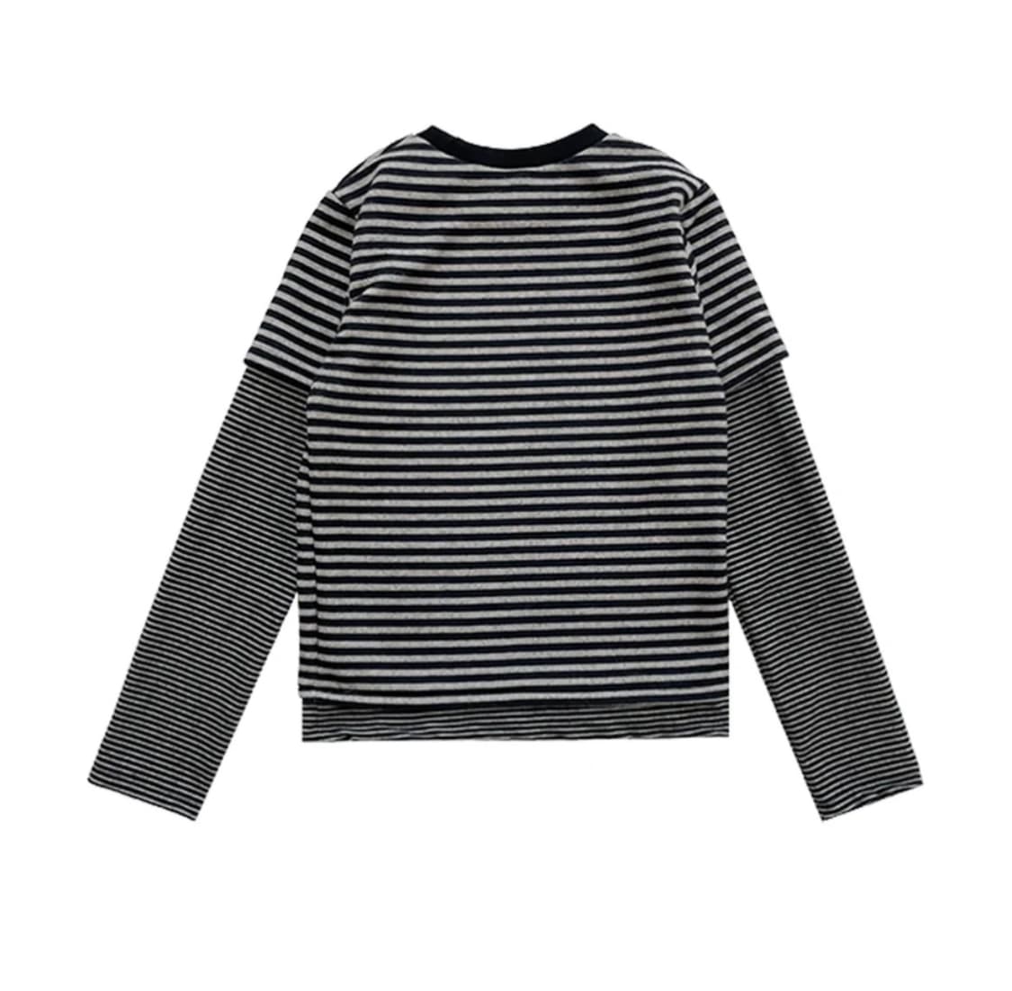 (기모소재) LAYERED STRIPE SLEEVE T (black) 상품이미지2