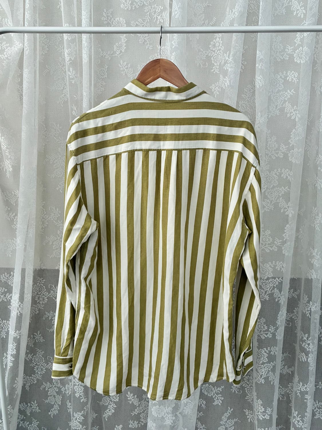 105) 커스텀멜로우 린넨 스트라이츠 셔츠 올리브 상품이미지2