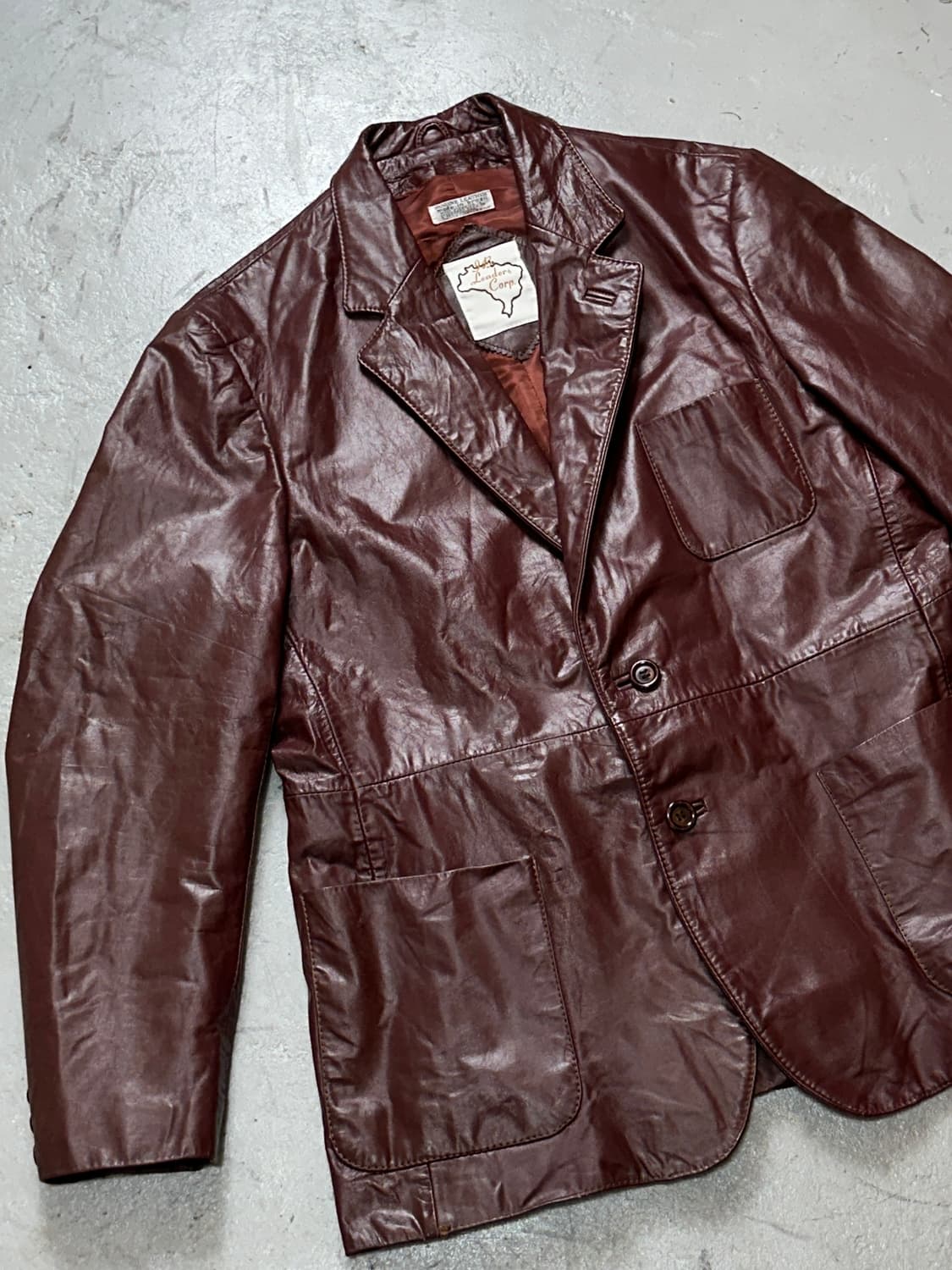 80's 빈티지 버건디 레더 자켓 파이트클럽 레더 블레이저 상품이미지5