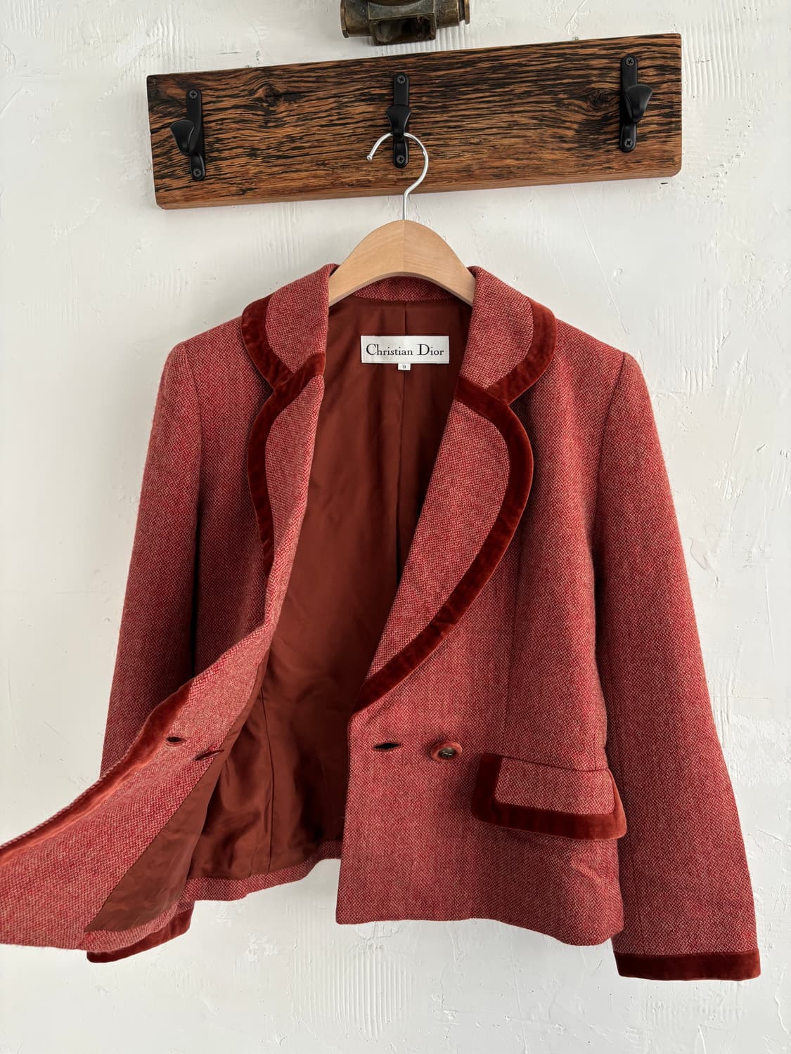 Dior 크리스찬 디올 레드 브라운 트위드 벨벳 블레이저 상품이미지8