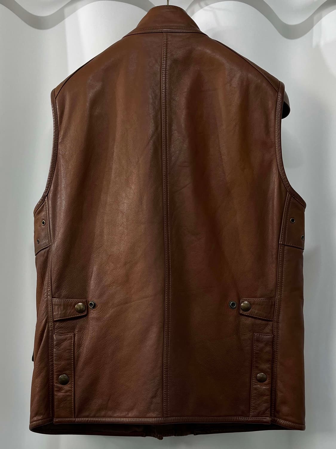 폴로 랄프로렌 카우하이드 브라운 헌팅 레더 블랙와치 베스트 자켓 상품이미지2