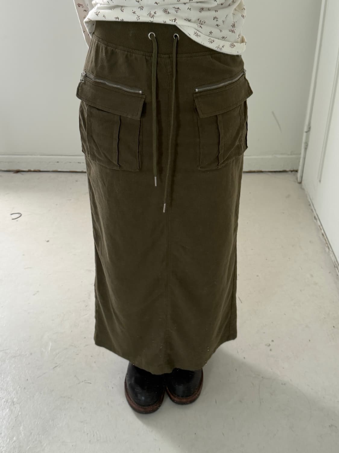 일본빈티지 카키 카고 롱스커트 상품이미지2