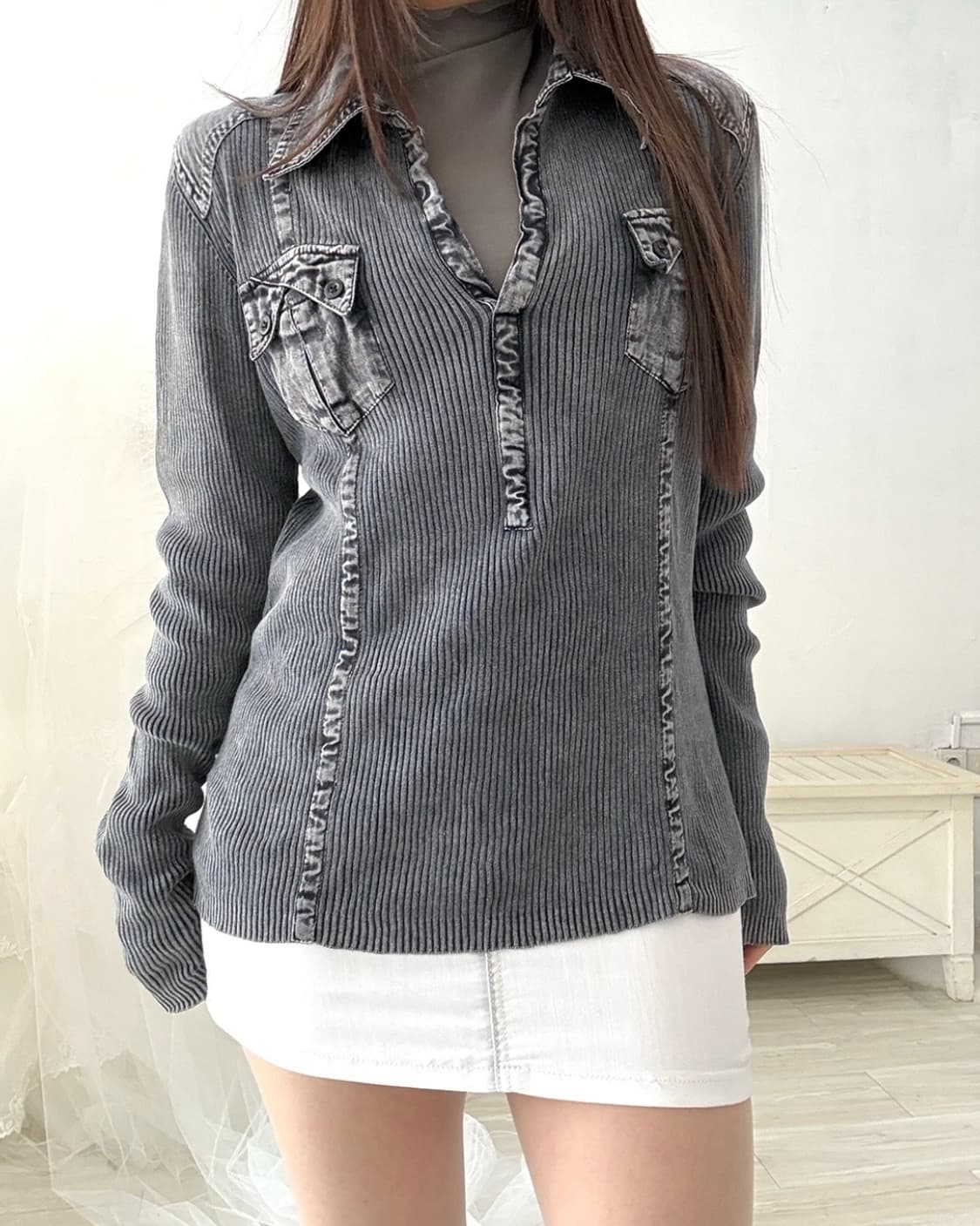 TORNADO MART charcoal y2k detail top  상품이미지7