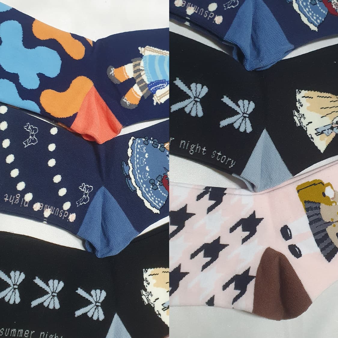 블루 네이비 핑크 토끼 도트 리본 기타 양말 상품이미지3